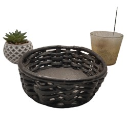 Panier osier noir artisanal – vide-poche bohème chic