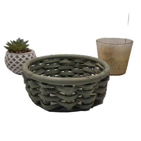 Panier osier vert artisanal – vide-poche bohème naturel
