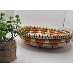 Panier à fruit artisanal beige noir orange – Vannerie tressée main de Guinée