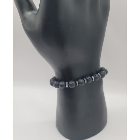 Bracelet Homme Pierre Volcanique Noire Élégant | Bijou Masculin