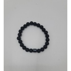Bracelet Homme Pierre Noire Mate avec Cube Métal | Bijou Moderne