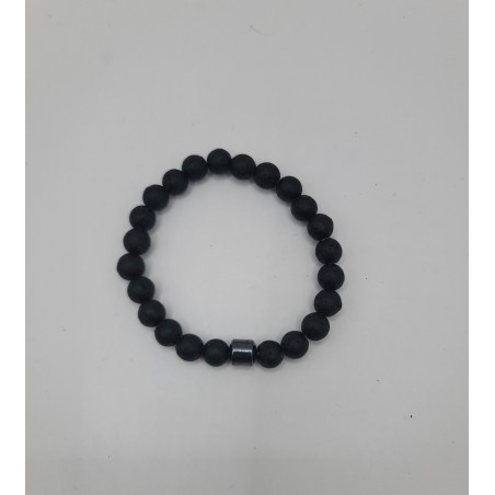 Bracelet Homme Pierre Noire Mate avec Cube Métal | Bijou Moderne