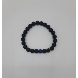 Men’s Volcanic Stone Bracelet with Blue Bead | Elegant Beaded Jewelry