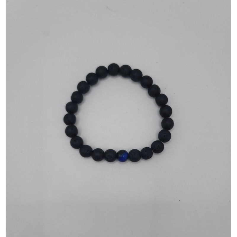 Men’s Volcanic Stone Bracelet with Blue Bead | Elegant Beaded Jewelry