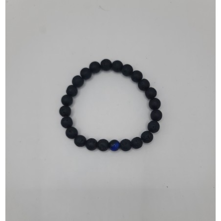 Men’s Volcanic Stone Bracelet with Blue Bead | Elegant Beaded Jewelry