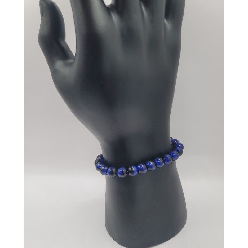 Bracelet Homme Bleu Profond Œil-de-Tigre avec Touches Noires | Bijou Élégant