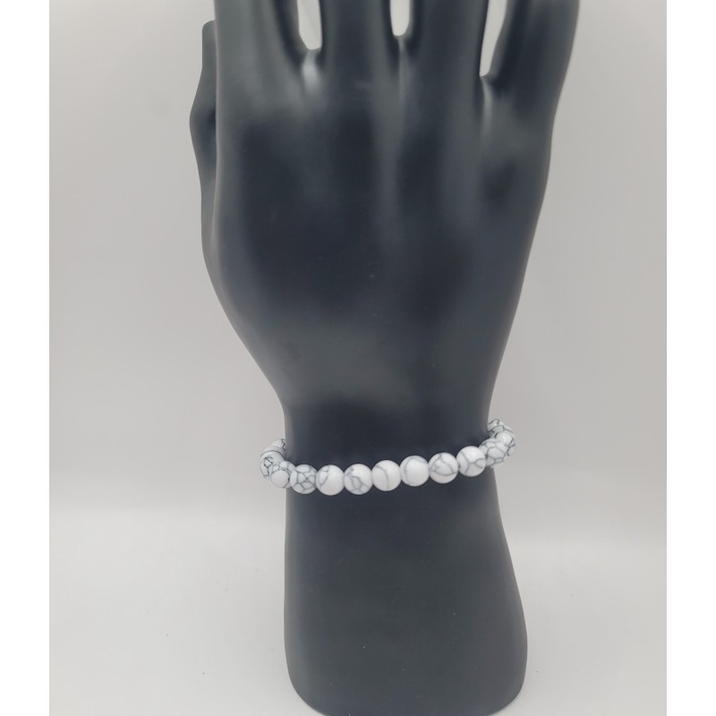 Bracelet Homme Howlite Blanche Veinée | Bijou Pierre Naturelle