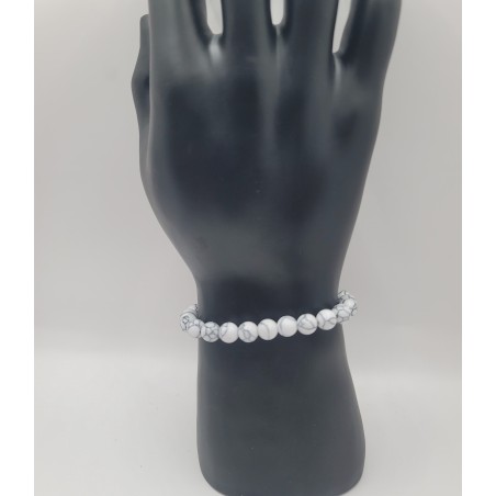 Bracelet Homme Howlite Blanche Veinée | Bijou Pierre Naturelle