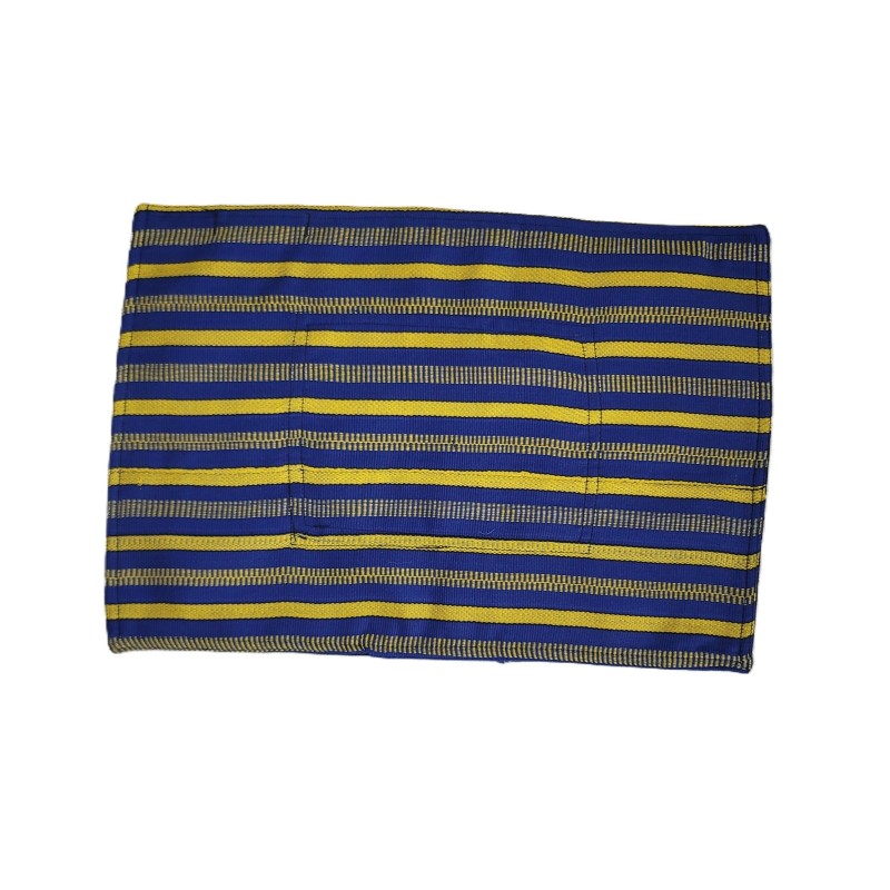 Set de table artisanal bleu et jaune en coton tissé main de Guinée. Une pièce chaleureuse, durable et pleine de caractère.