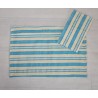 Set de table artisanal noir, écru et bleu en coton tissé main de Guinée. Une pièce élégante et durable signée L’Atelier d’Assi.
