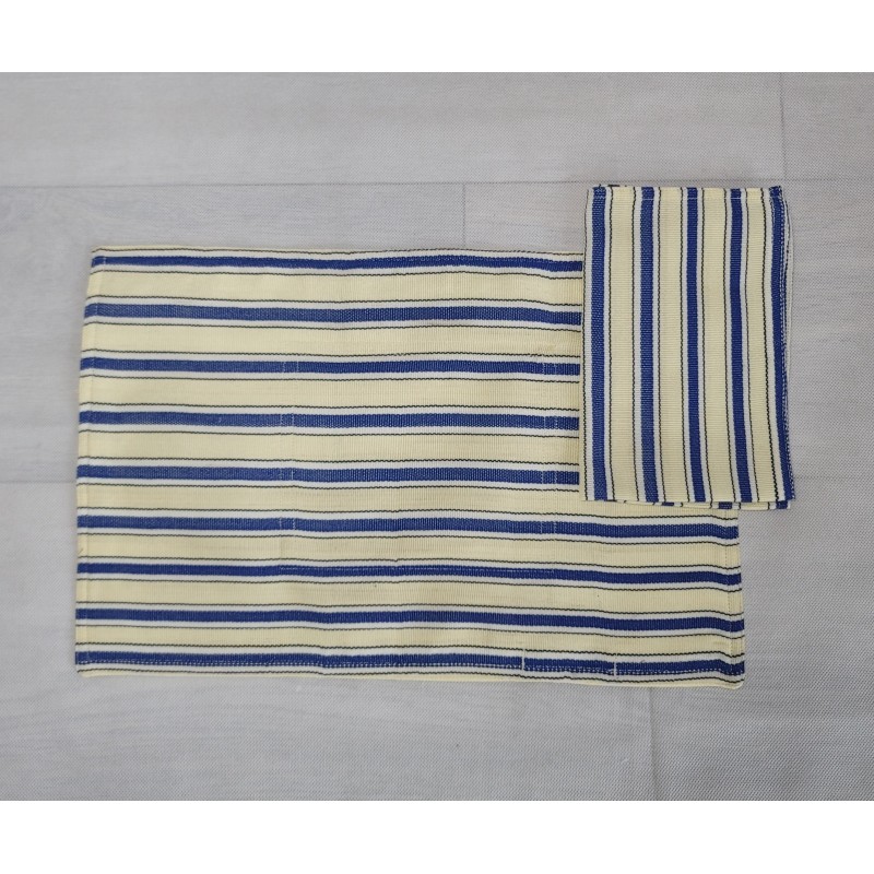 Set de table artisanal écru et bleu indigo | L’Atelier D’Assi