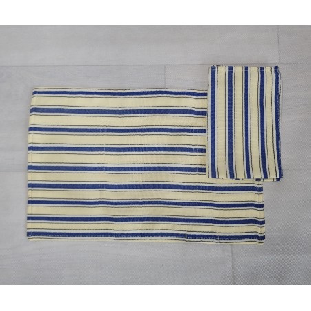 Set de table artisanal écru et bleu indigo | L’Atelier D’Assi