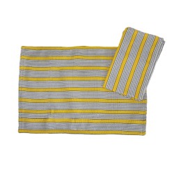 Set de table artisanal écru jaune et bleu pétrole | L’Atelier D’Assi