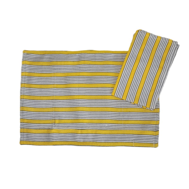 Set de table artisanal écru jaune et bleu pétrole | L’Atelier D’Assi