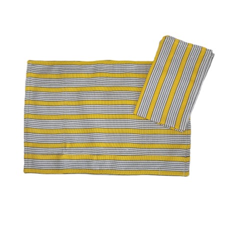 Set de table artisanal écru jaune et bleu pétrole | L’Atelier D’Assi