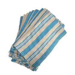 Serviette de table artisanale écru et bleu turquoise | L’Atelier D’Assi