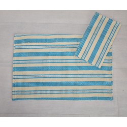 Serviette de table artisanale écru et bleu turquoise | L’Atelier D’Assi