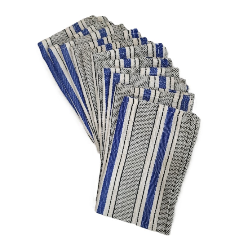 Serviette de table artisanale bleu profond et écru | L’Atelier D’Assi