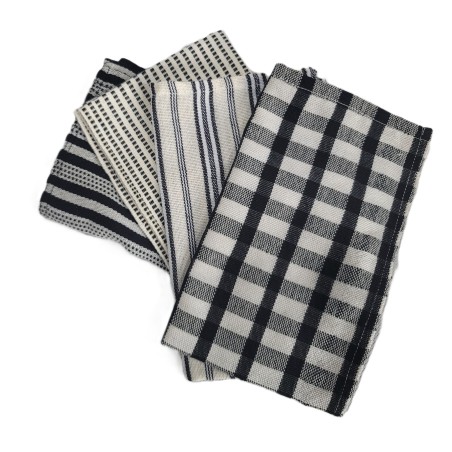 Lot de 4 serviettes de table artisanales noir et écru | L’Atelier D’Assi