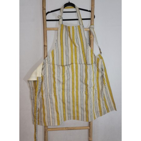 Tablier artisanal écru jaune et noir | L’Atelier D’Assi