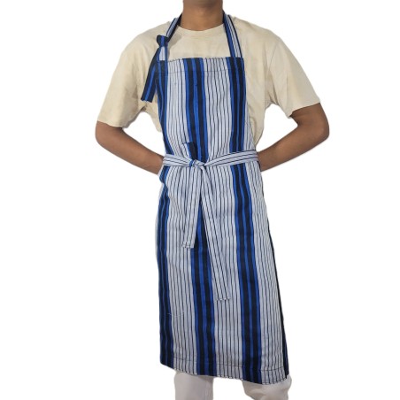 Tablier artisanal bleu indigo et écru | L’Atelier D’Assi