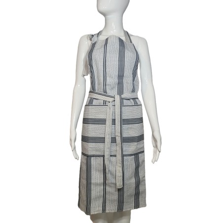 Tablier artisanal blanc et noir en coton tissé | L’Atelier D’Assi
