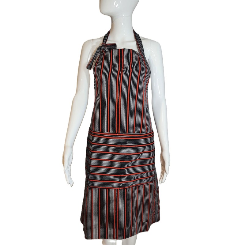 Tablier artisanal noir et rouge en coton tissé | L’Atelier D’Assi