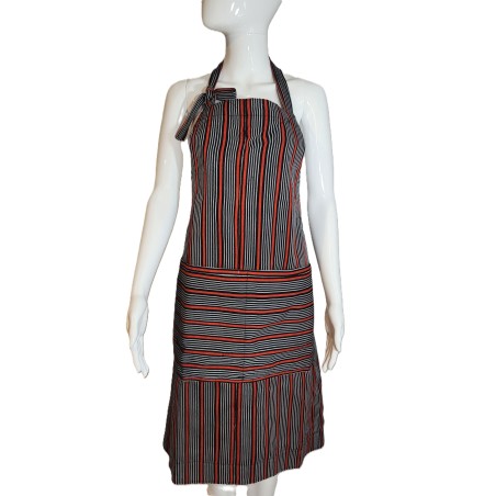 Tablier artisanal noir et rouge en coton tissé | L’Atelier D’Assi