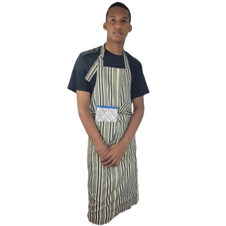 Tablier artisanal beige et noir en coton tissé | L’Atelier D’Assi