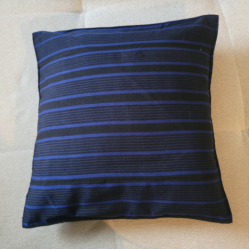 Taie d’oreiller artisanale  bleu profond & Noir – Coton tissé de Guinée