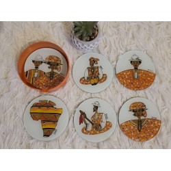 Set of 6 Senegal Yellow Coasters Ø 10.5 cm – Glass & Wood