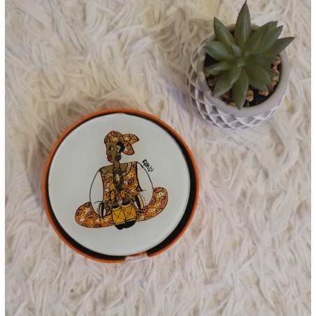 Set of 6 Senegal Yellow Coasters Ø 10.5 cm – Glass & Wood