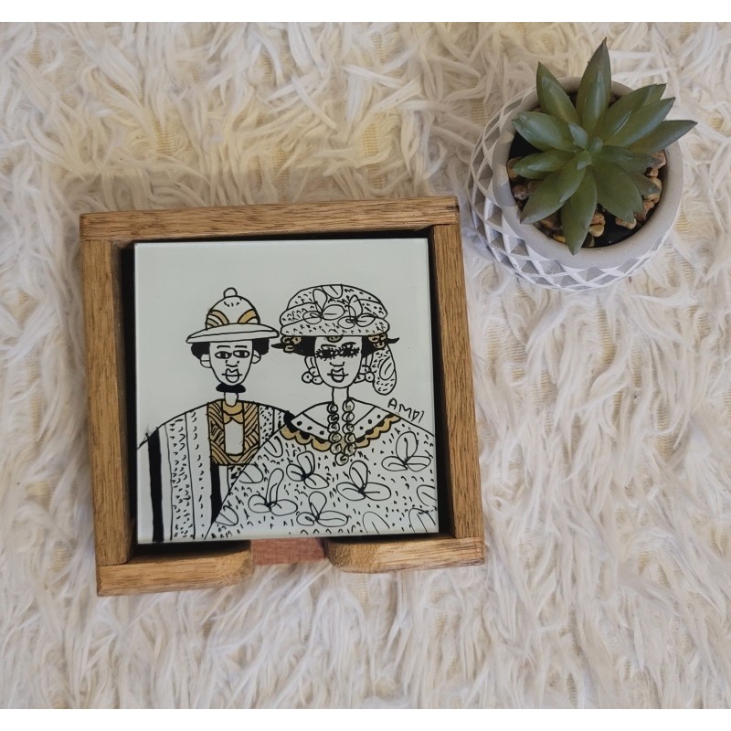 Lot 6 Dessous de Verre Sénégal Rouge Ø 10,5 cm – Verre & Bois