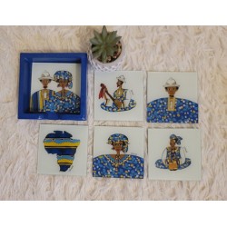 Lot 6 Dessous de Verre Sénégal Bleu Ø 10,5 cm