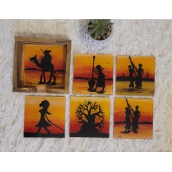 Lot 6 Dessous de Verre Sénégal peint à la main Ø 10,5 cm