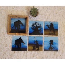 Set of 6 Handmade Senegal Coasters 10.5x10.5 cm – Blue Savanna