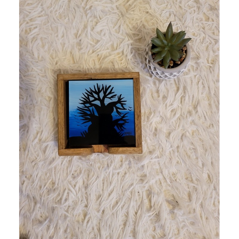 Set of 6 Handmade Senegal Coasters 10.5x10.5 cm – Blue Savanna