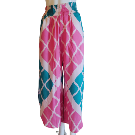Pastel Pink & Teal Geometric Split-Leg Pants