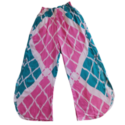 Pastel Pink & Teal Geometric Split-Leg Pants