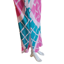 Pastel Pink & Teal Geometric Split-Leg Pants