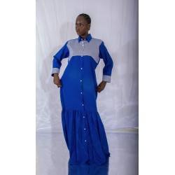 Robe longue bleu roi volantée – Robe chic artisanale | L’Atelier D’Assi