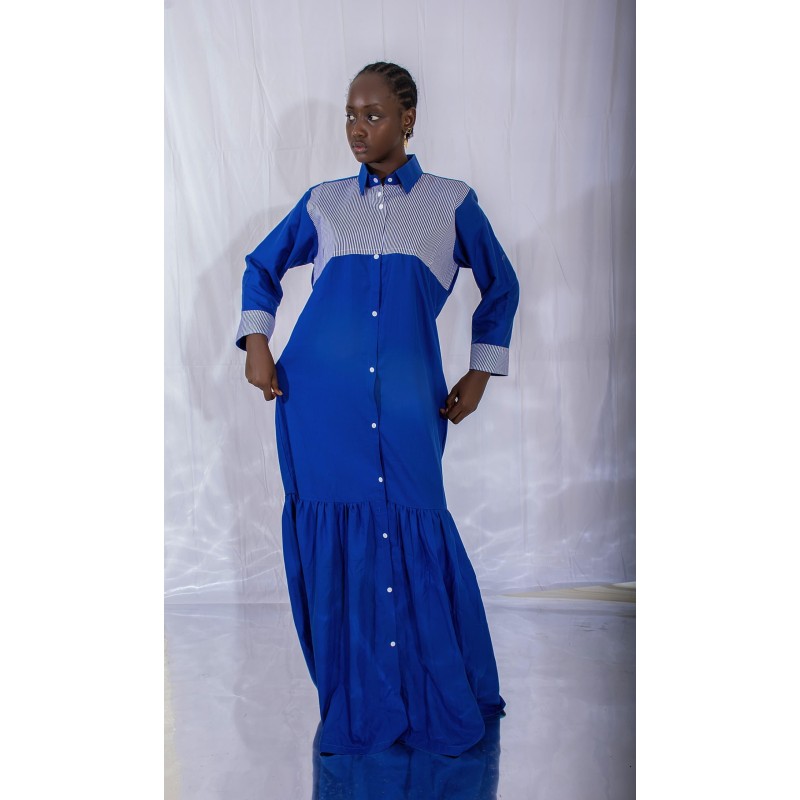Robe longue bleu roi volantée – Robe chic artisanale | L’Atelier D’Assi