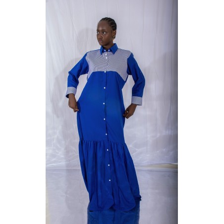 Robe longue bleu roi volantée – Robe chic artisanale | L’Atelier D’Assi