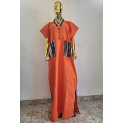 Robe longue orange artisanale – Tissu africain élégant | L’Atelier D’Assi