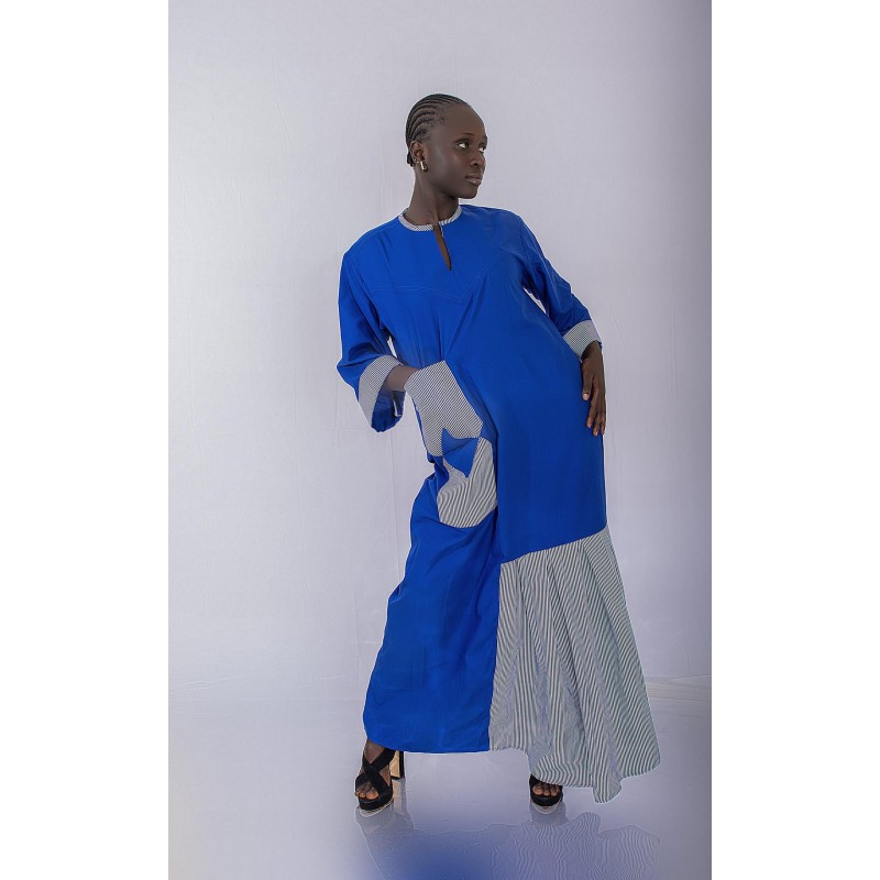 Robe longue bleu roi rayée – Robe artisanale élégante | L’Atelier D’Assi