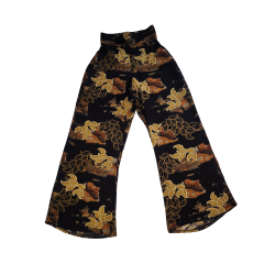 Pantalon Large Noir à Motifs Feuilles | L’Atelier D’Assi