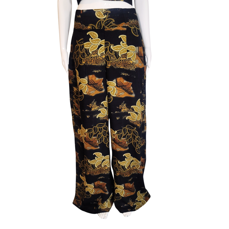 Pantalon Large Noir à Motifs Feuilles | L’Atelier D’Assi