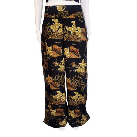 Pantalon Large Noir à Motifs Feuilles | L’Atelier D’Assi