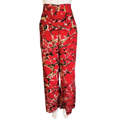 Red Abstract Print Wide-Leg Pants – Women’s Flowing Summer Trousers