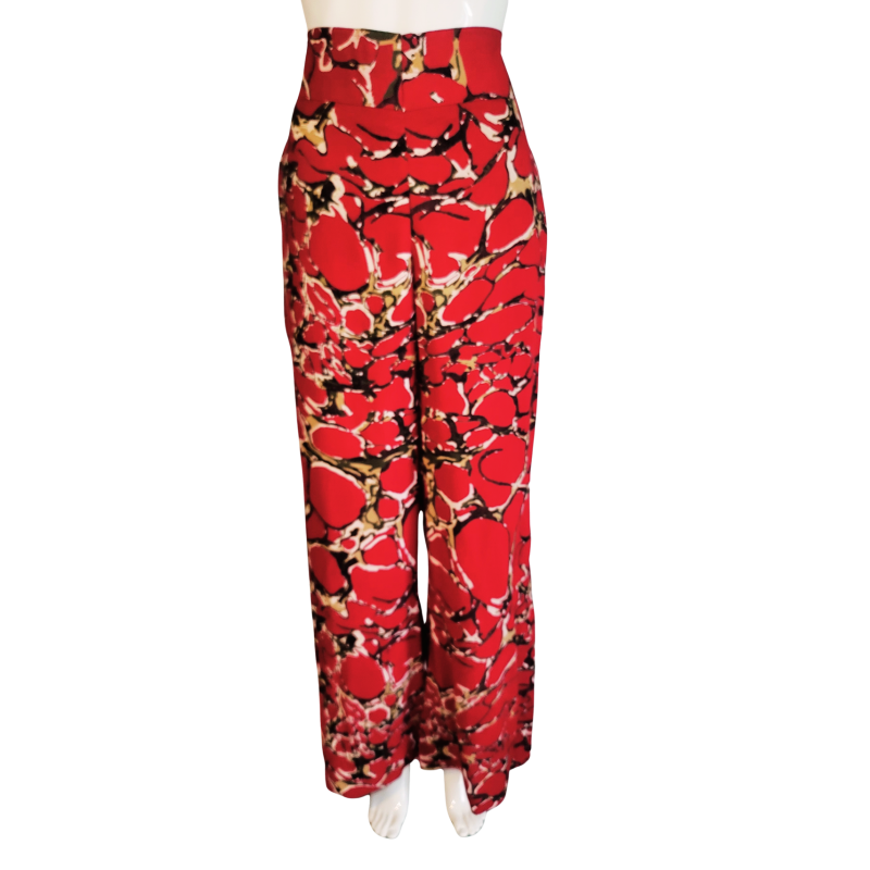 Red Abstract Print Wide-Leg Pants – Women’s Flowing Summer Trousers